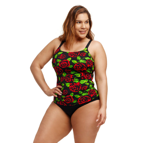 Tankini Oberteil Scoop Neck Black Rose